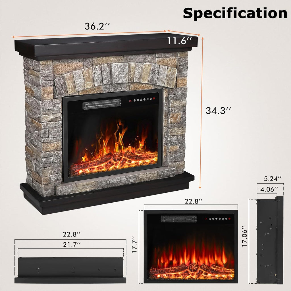 36 inch Freestanding Stone Electric Fireplace Heater TV Stand with Remote Control L313680