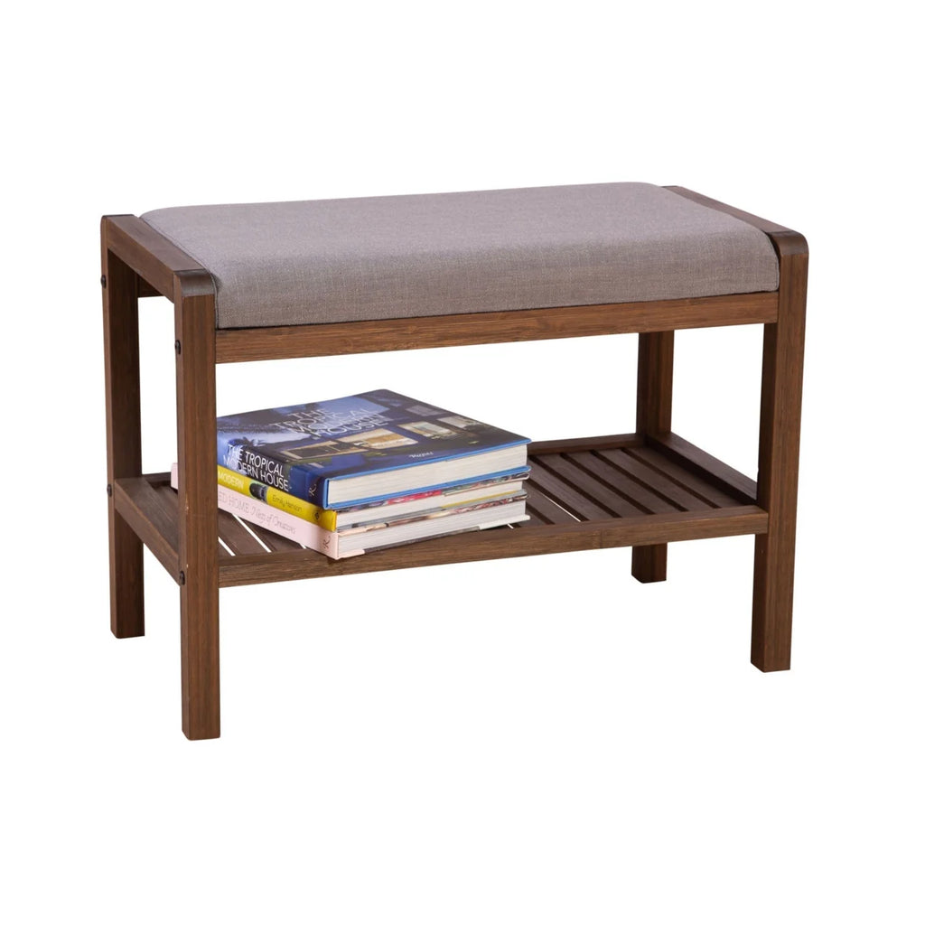 Solid Bamboo Padded Bench Dark Brown D439