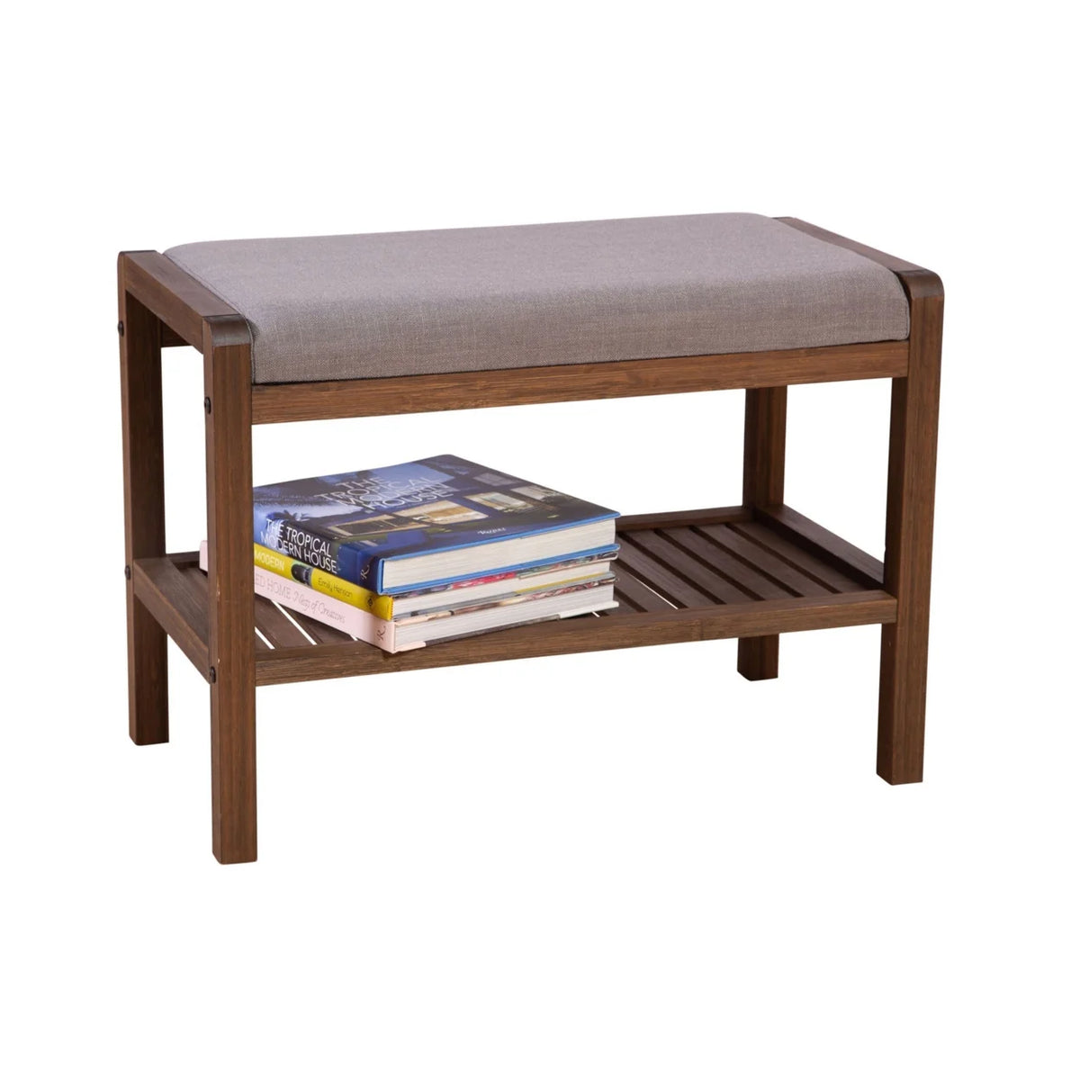 Solid Bamboo Padded Bench Dark Brown D439