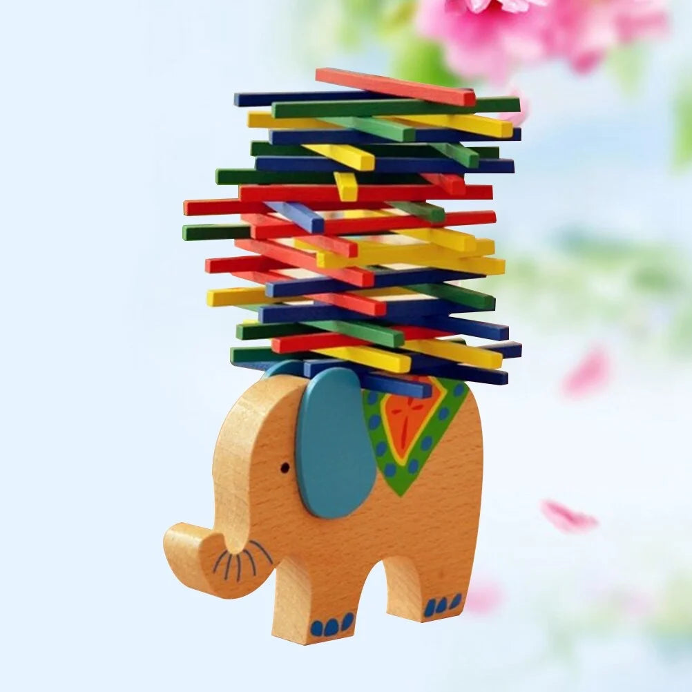 Wooden Stackable Building Blocks Set Balancing Games Playset Toys Educational Toys for Kids Children(Elephant) R16056