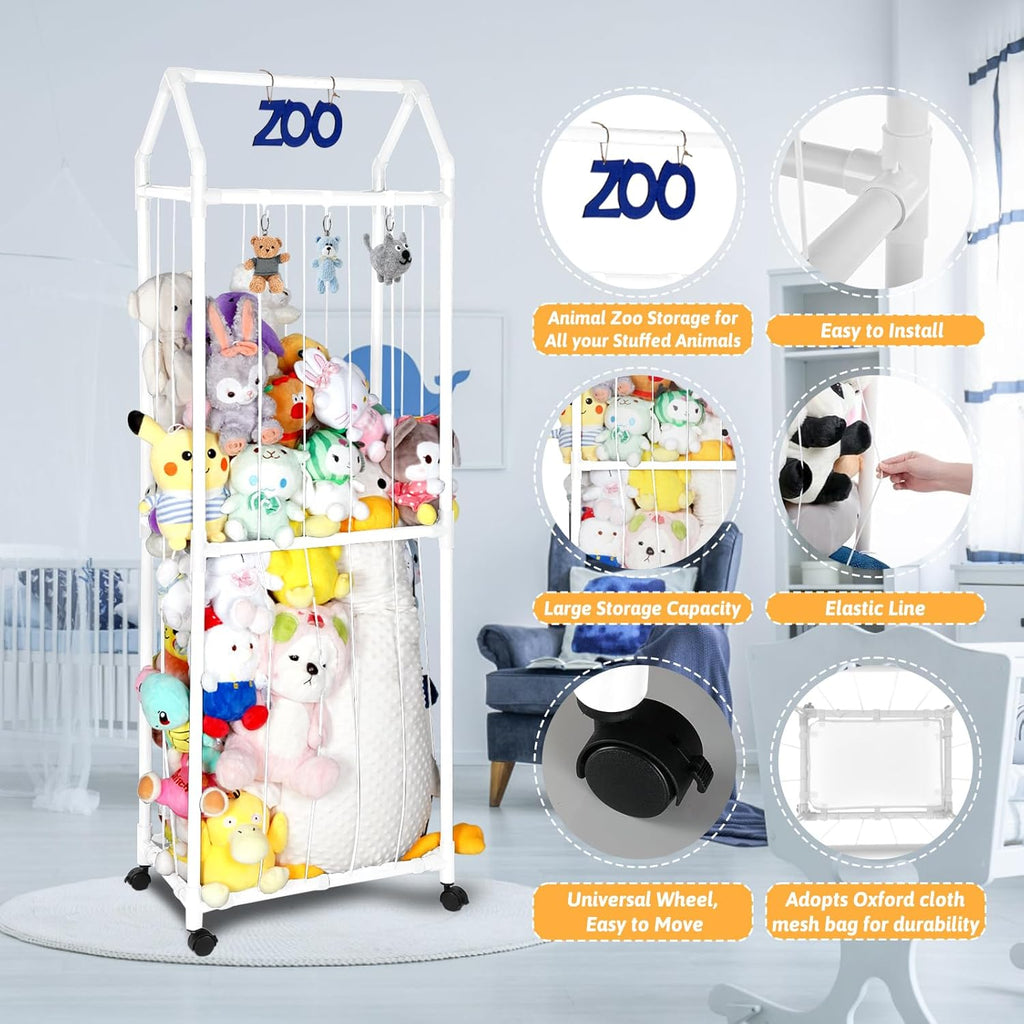 White Stuffed Animal Storage Zoo with Elastic Band and Net G87205