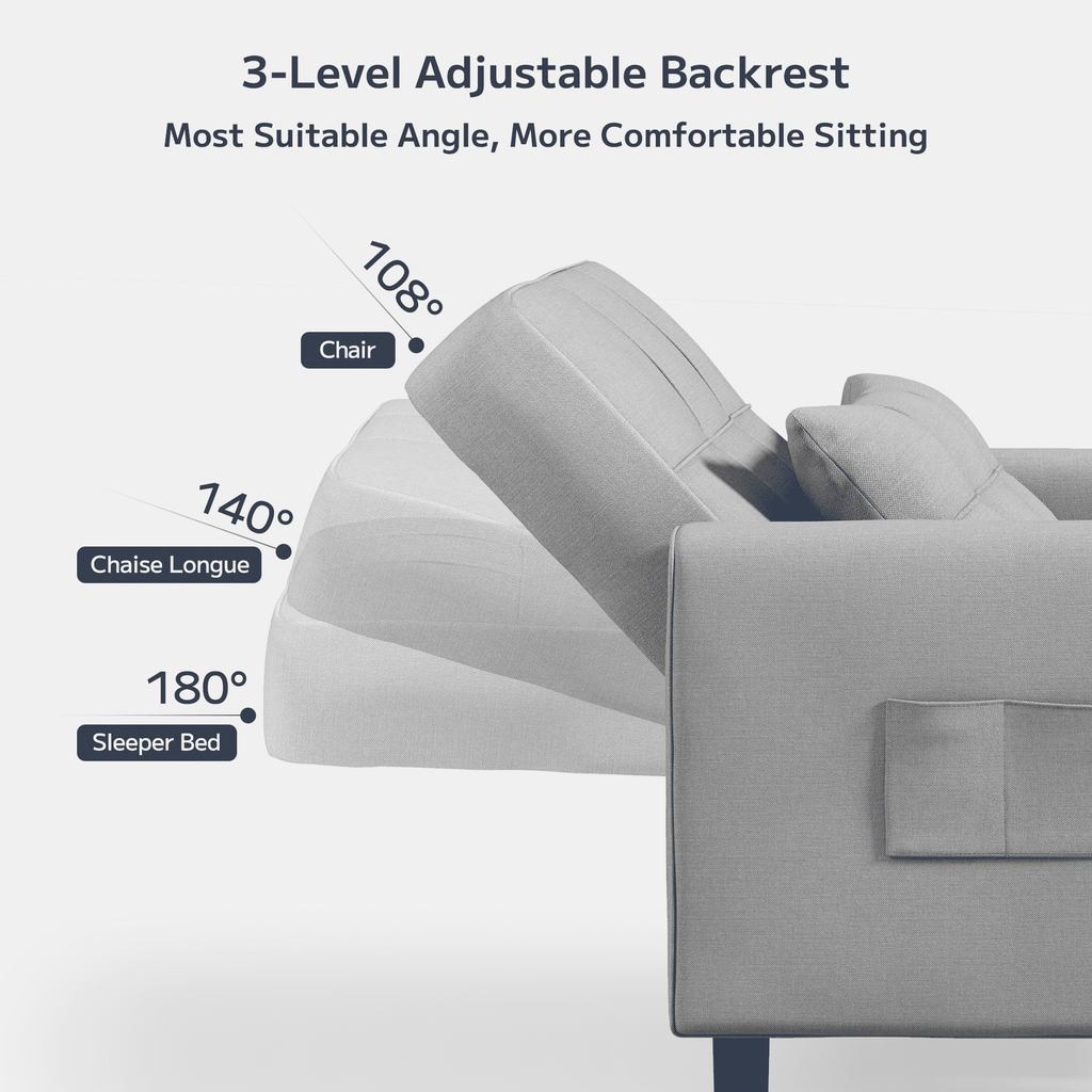 Light Gray 3 in 1 Convertible Sleeper Sofa E411855