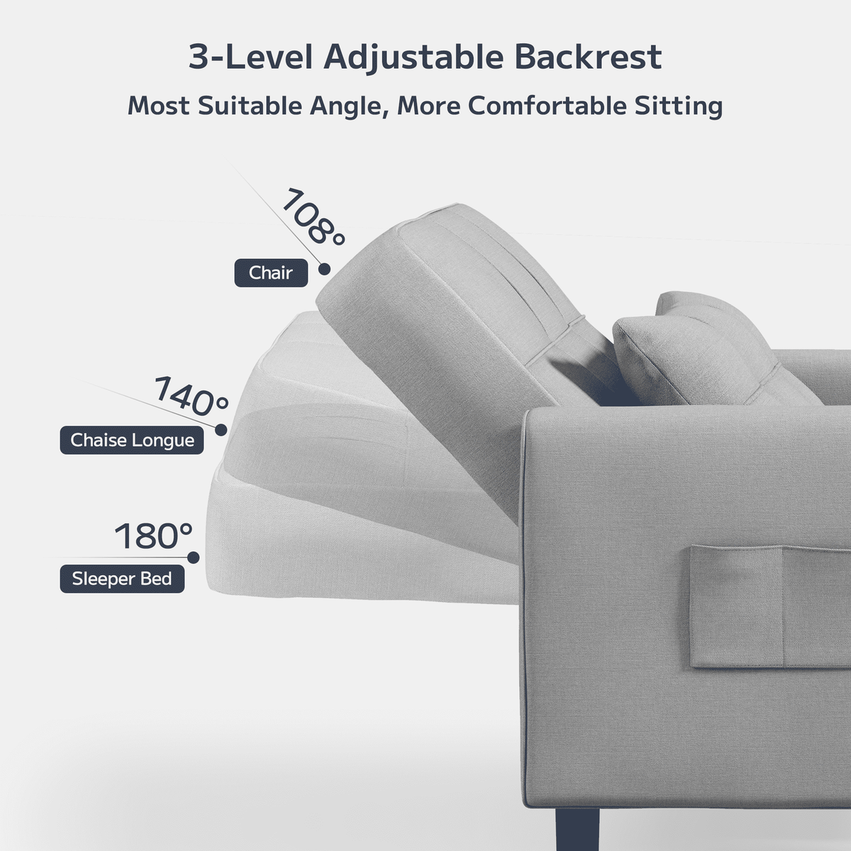 Light Gray 3 in 1 Convertible Sleeper Sofa E411855