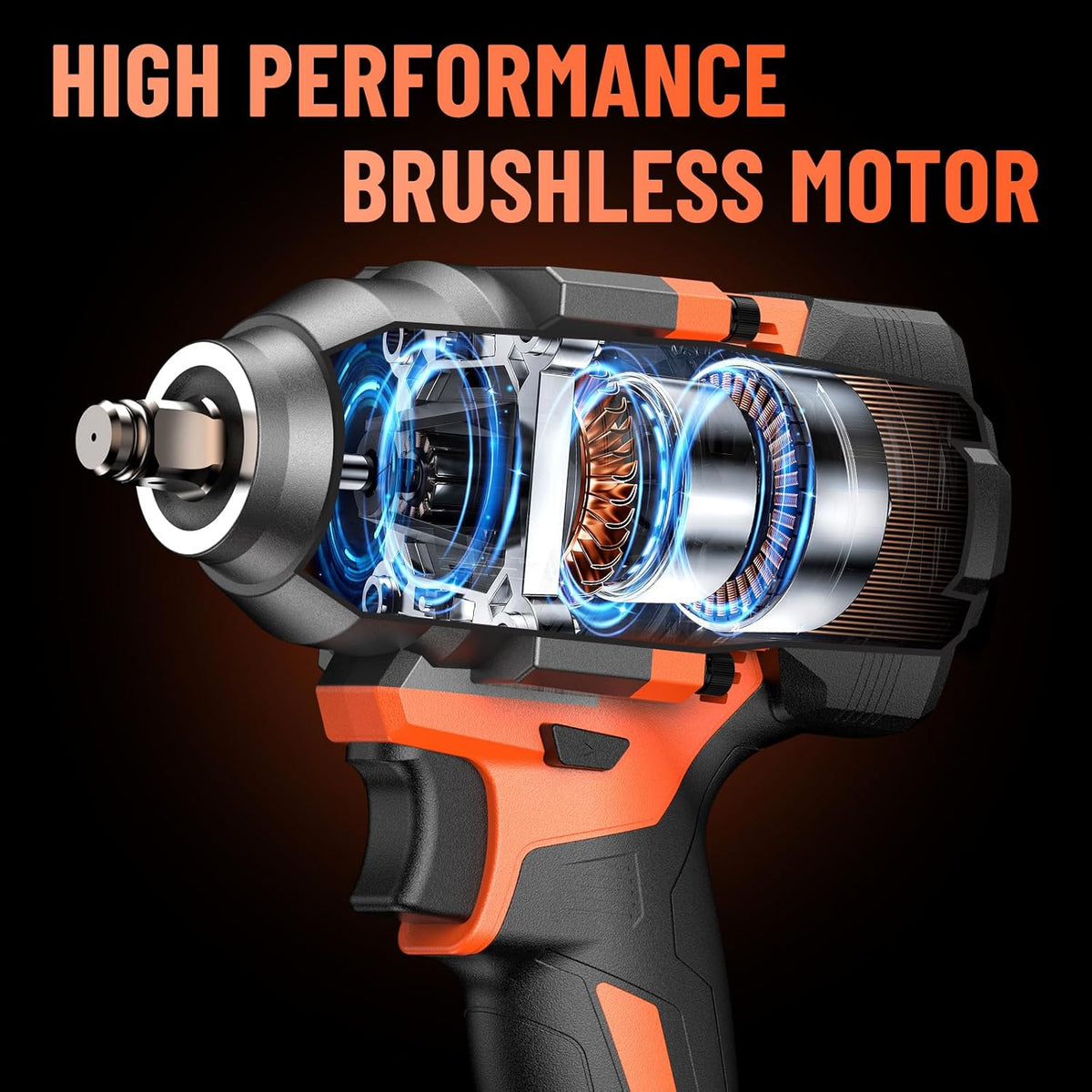 Cordless Impact Wrench 1/2-In 700Ft-lbs Brushless 21V Electric with 2x 3.0Ah Battery Fast Charger 5 Sockets X60799