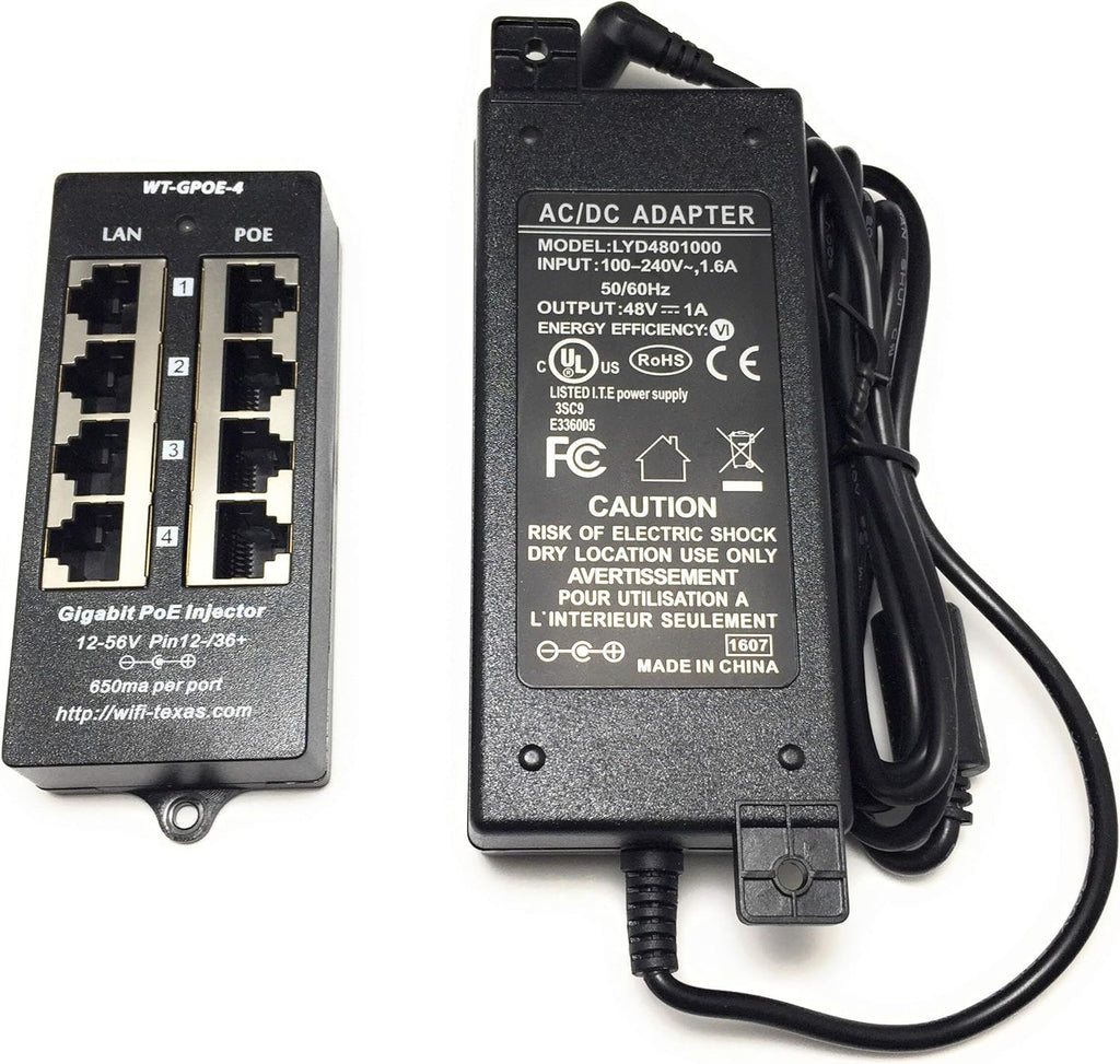 4 Port Gigabit Passive PoE Injector with 48V 48W UL Power Supply Q668826