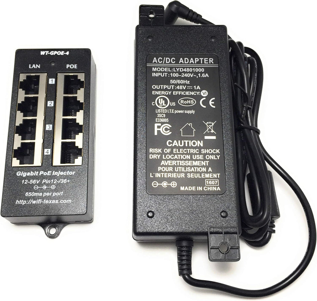4 Port Gigabit Passive PoE Injector with 48V 48W UL Power Supply Q668826