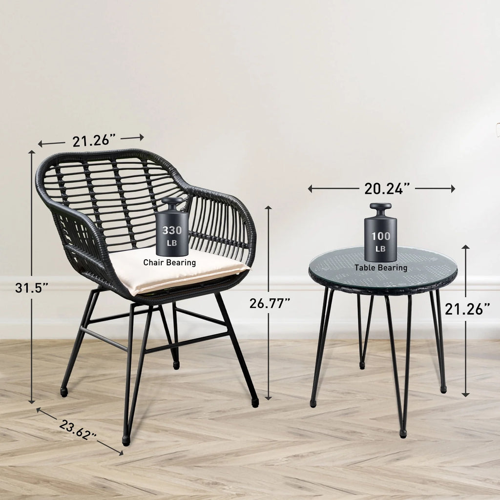 3 Piece PE Rattan Wicker Bistro Set with Cushions G318214