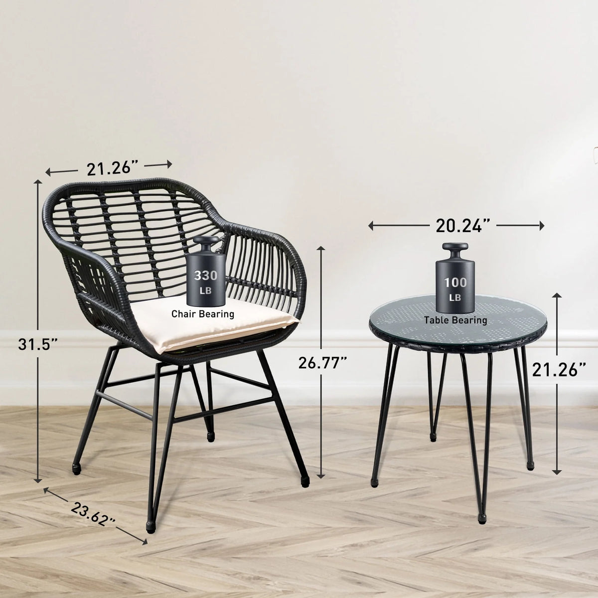 3 Piece PE Rattan Wicker Bistro Set with Cushions G318214