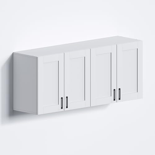 White Laundry Room Cabinets and Storage with 4 Doors and Adjustable Shelf O104516