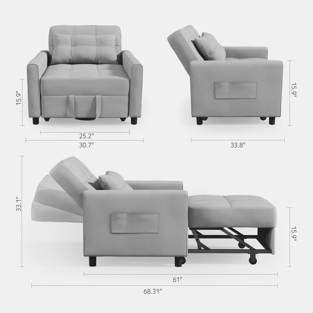 Light Gray 3 in 1 Convertible Sleeper Sofa E411855
