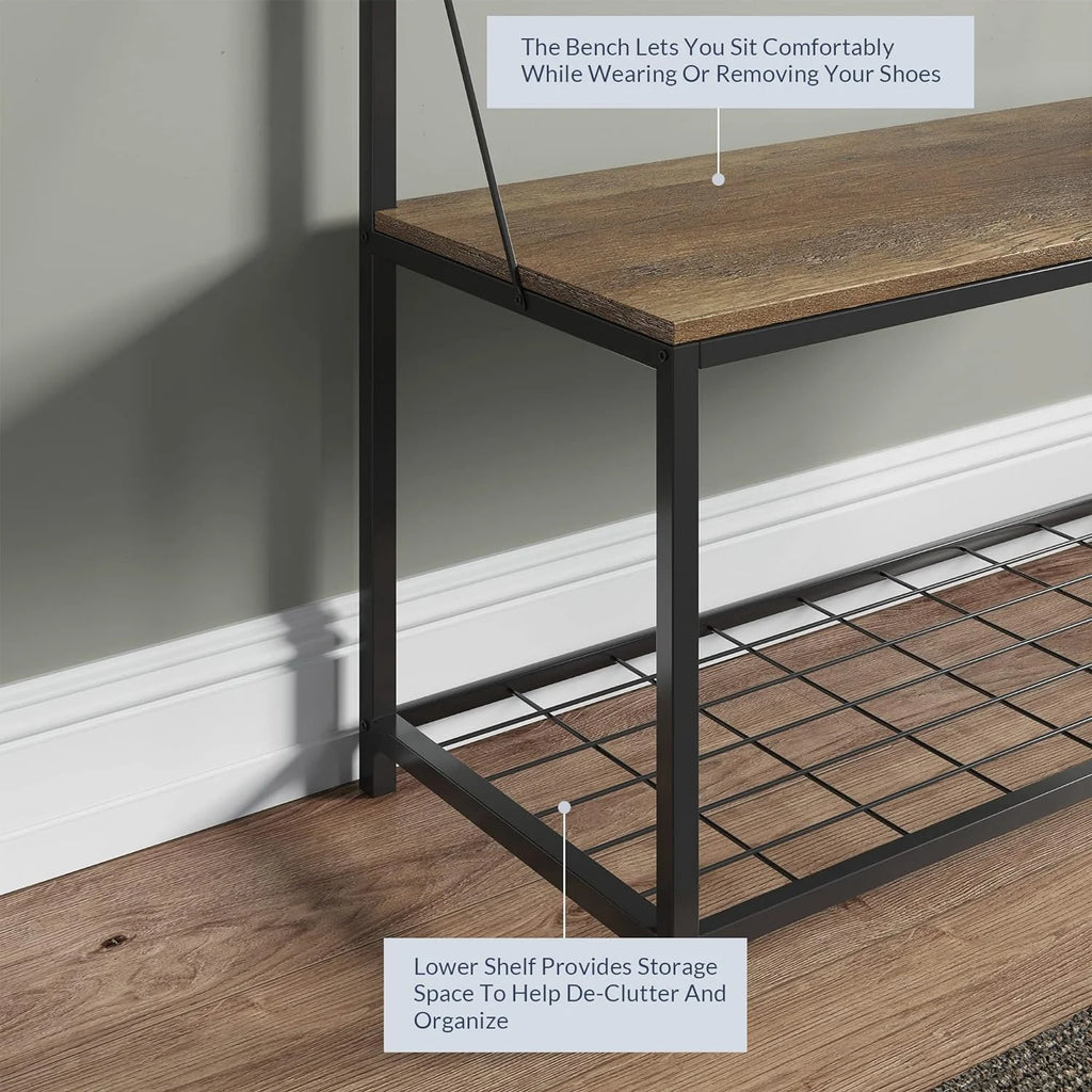 Industrial Entryway Storage Bench Shoe Rack with Black Metal Frame S322125