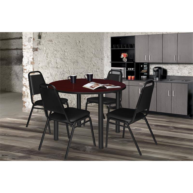 48x22 Round Breakroom Table with 4 Stack Chairs Y190109