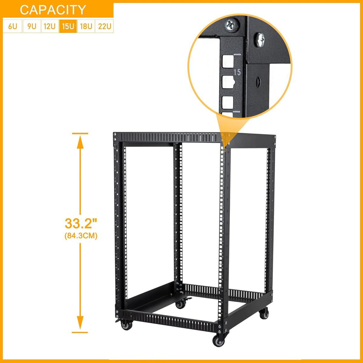 9U Open Frame Server Rack with Casters Black A8029