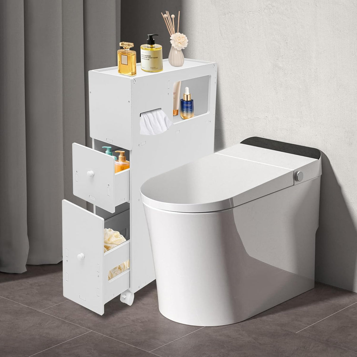 White Slim Rolling Bathroom Storage Cabinet T813
