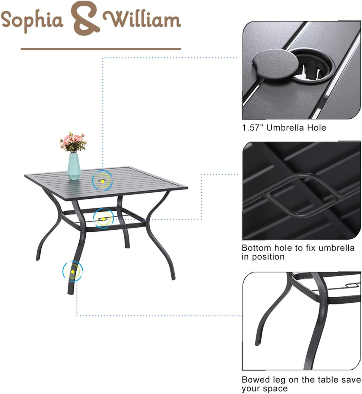 5 Pieces Patio Dining Set with 4 Chairs and 1 Square Table A9445