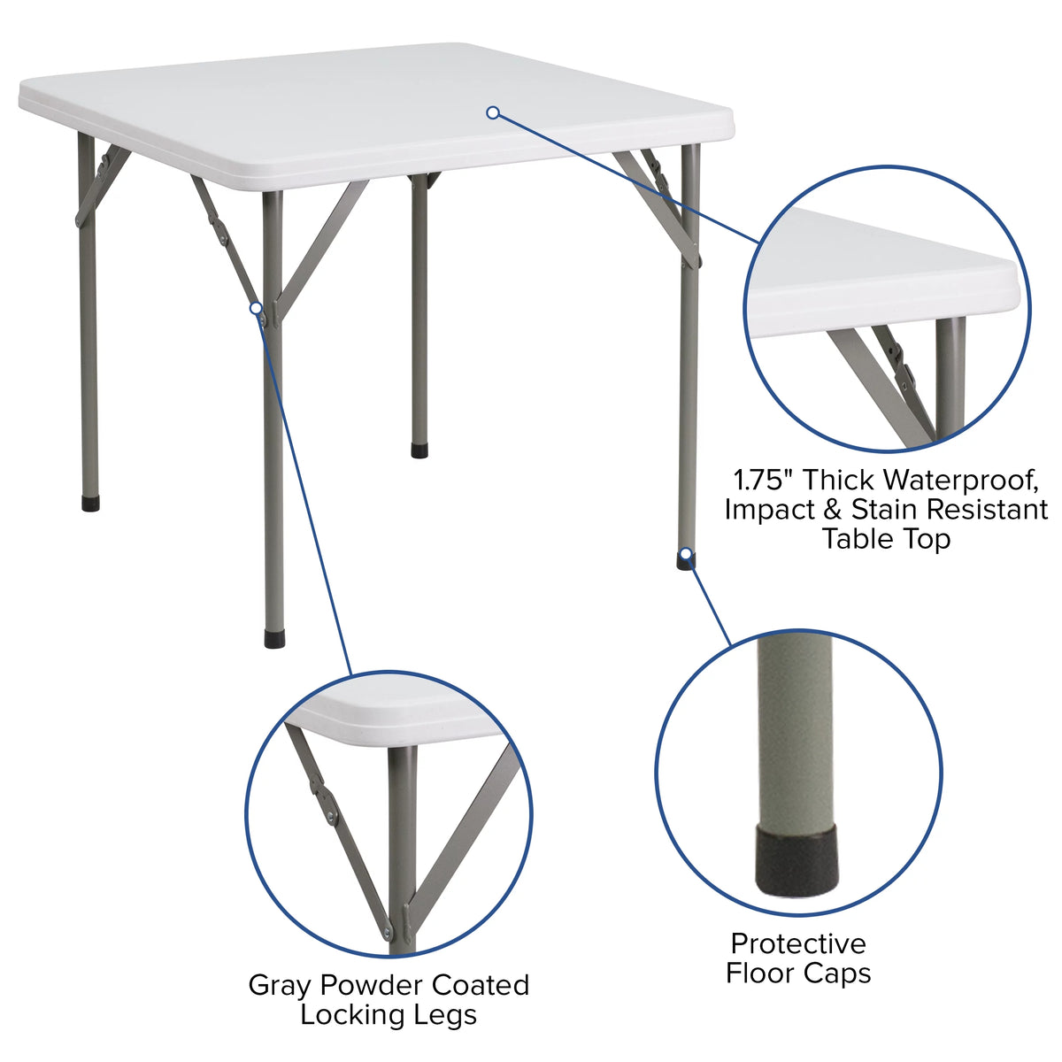Square Granite White Plastic Folding Table Set of 5 A968981