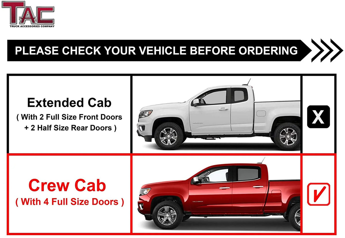 Sidewinder Running Boards for Chevy Colorado GMC Canyon Crew Cab 4" Drop Side Steps Nerf Bars Rock Slider Pickup Truck Fine Texture Black Off-Road Accessories (2pcs) O30486