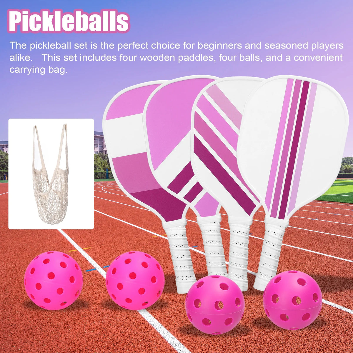 USAPA Approved Pickleball Set of 4 with 4 Balls Pink B400394