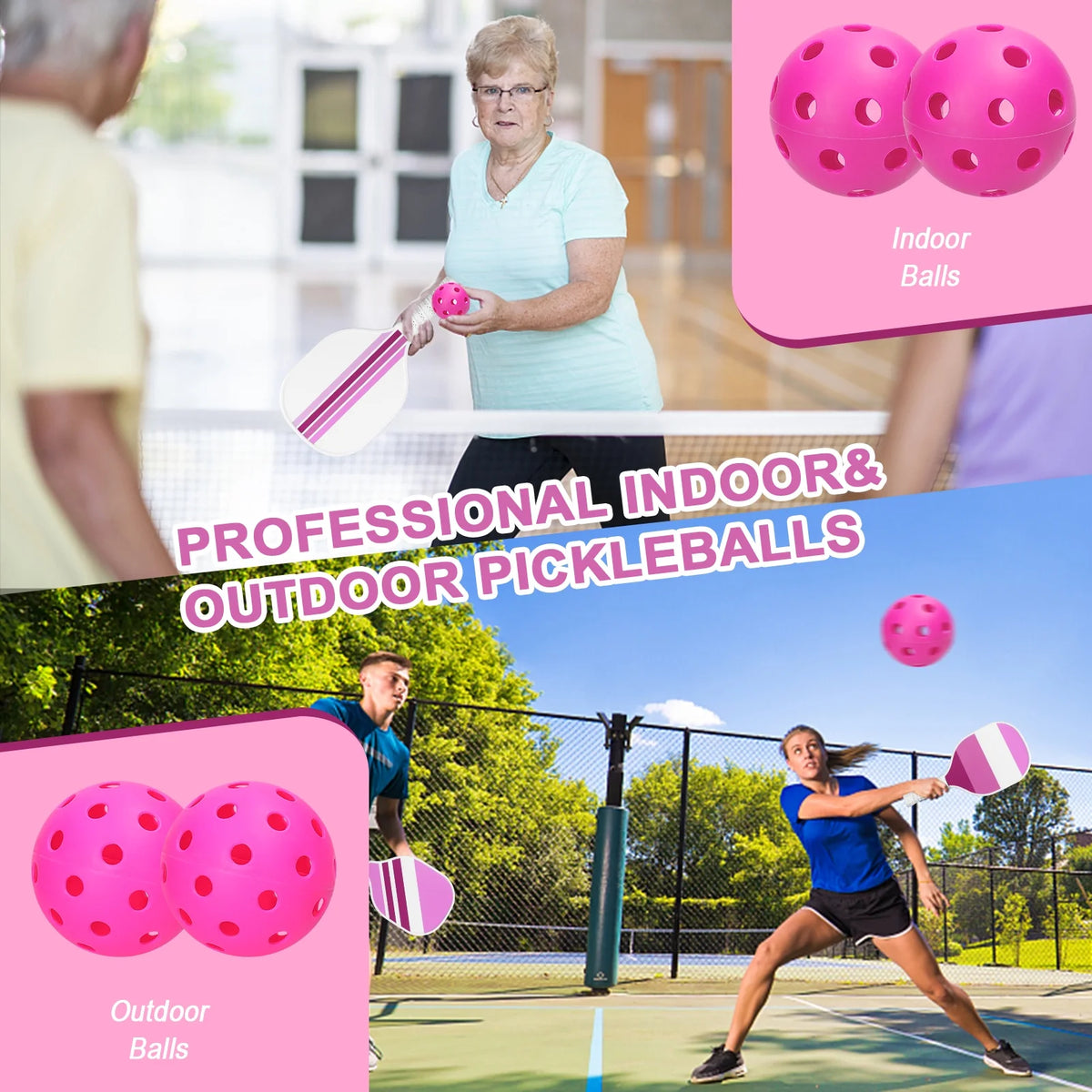 USAPA Approved Pickleball Set of 4 with 4 Balls Pink B400394