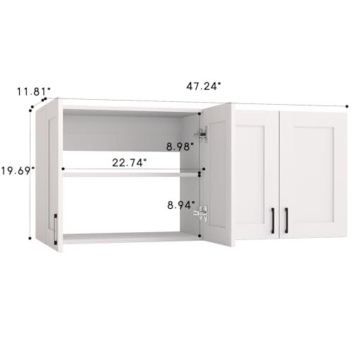 White Laundry Room Cabinets and Storage with 4 Doors and Adjustable Shelf O104516