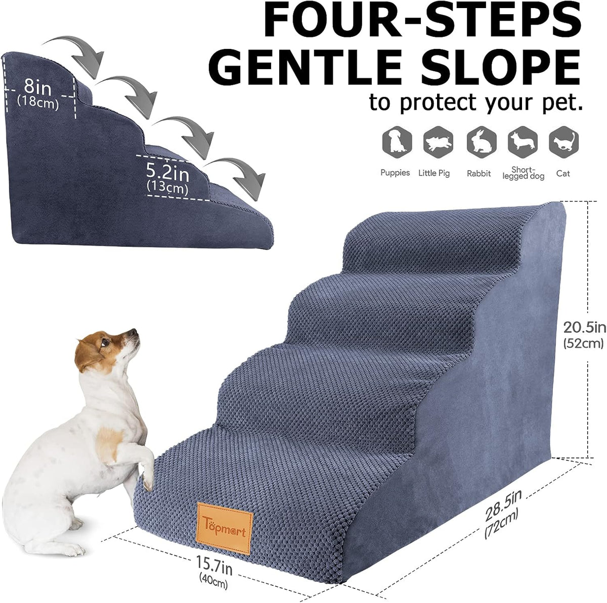 High Density Foam Dog Steps 4 Tiers, Non-Slip Pet Stairs H160545