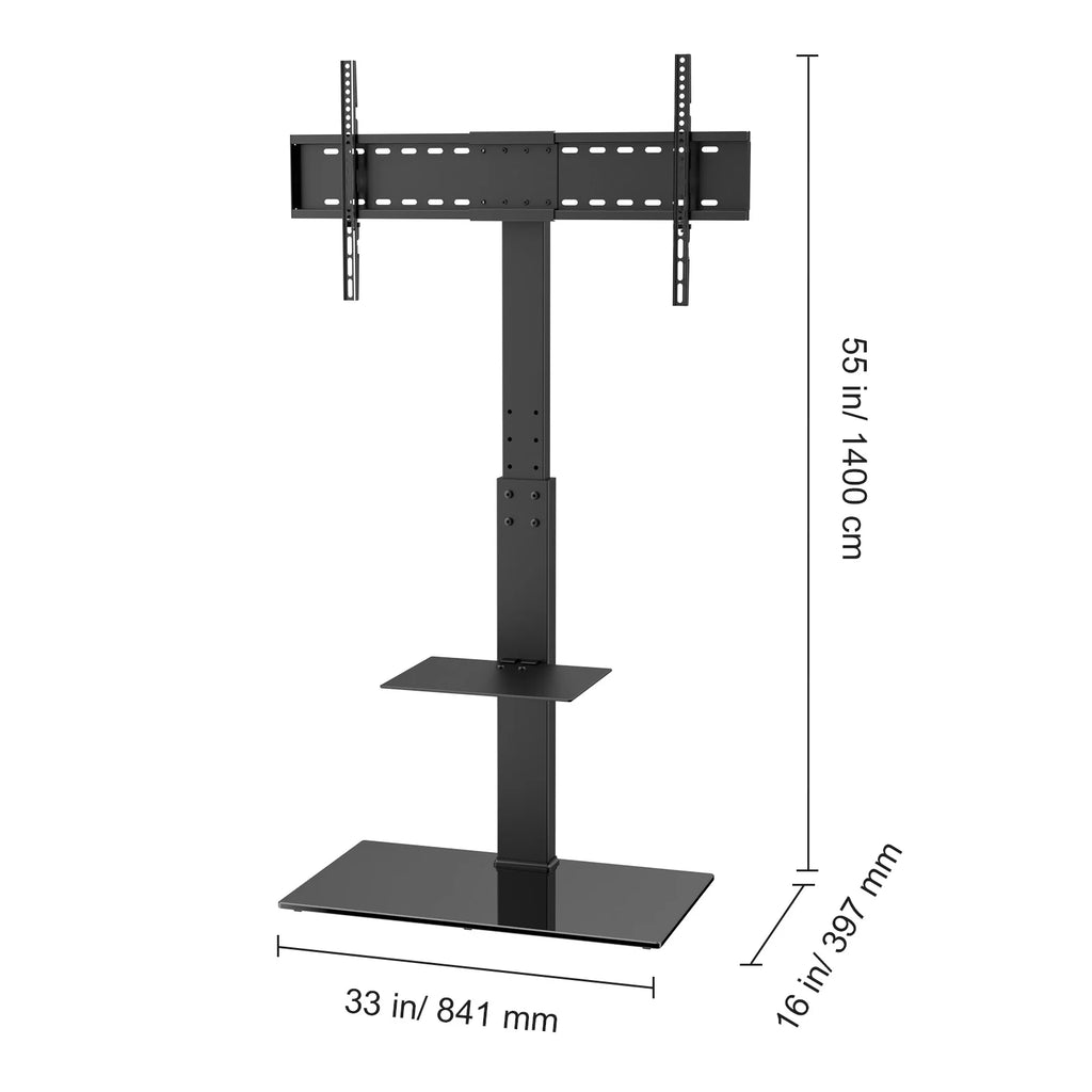 Modern Swivel Floor TV Stand for 32"-85" TVs Adjustable Height Glass K7150