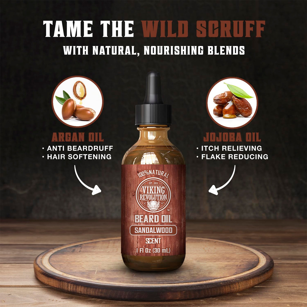 Sandalwood Beard Balm and Beard Oil Bundle with Argan and Jojoba Oils Y67489