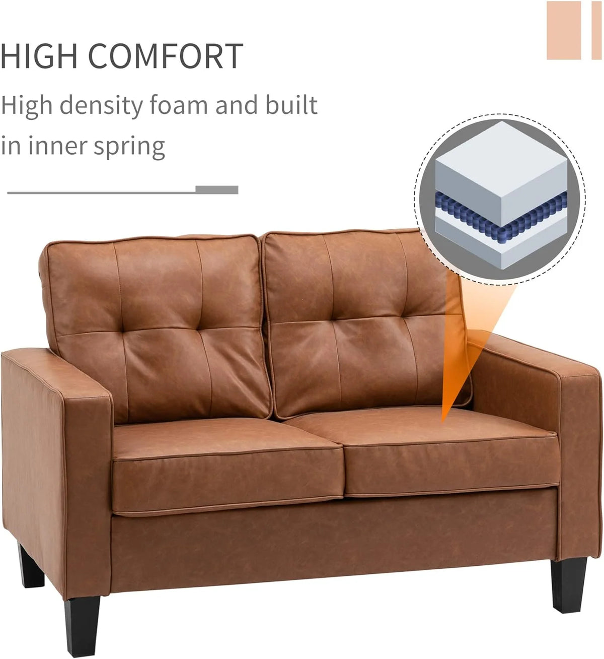 Brown 2-Seater PU Leather Loveseat J489