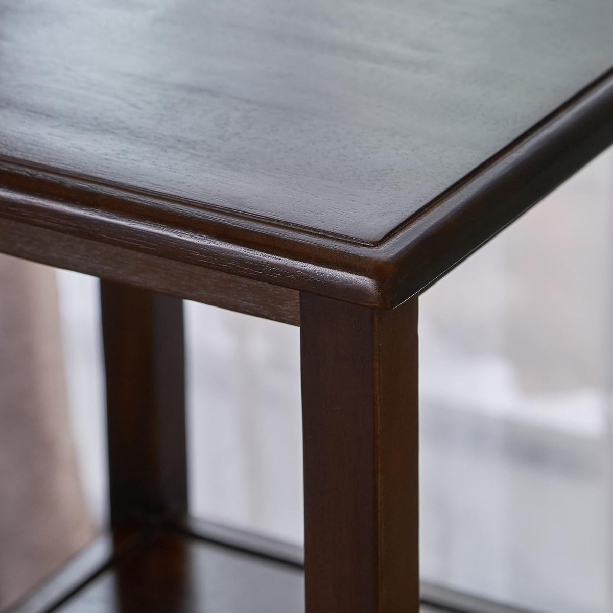 Brown Mahogany Acacia Wood Accent Table with Bottom Drawer C7080