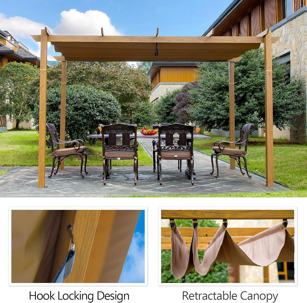 Aluminum Retractable Pergola with Natural Wood Looking Finish B3010