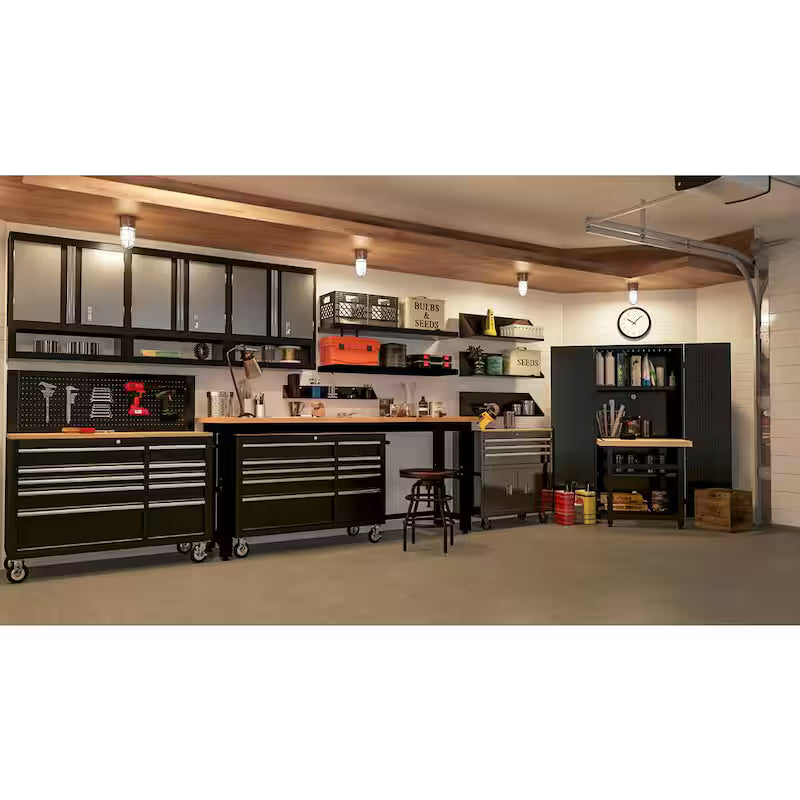 8 ft. Adjustable Height Solid Wood Top Workbench in Black B3355