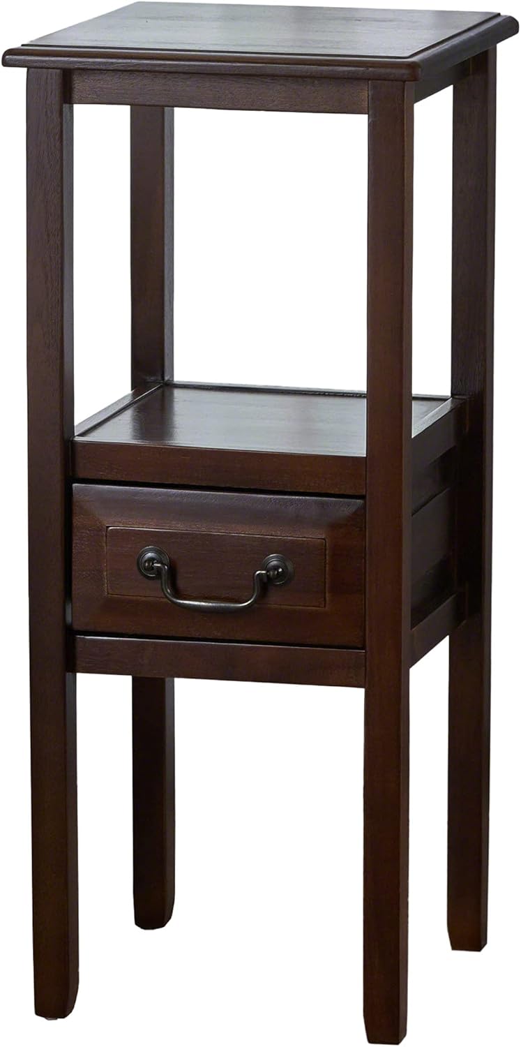 Brown Mahogany Acacia Wood Accent Table with Bottom Drawer C7080
