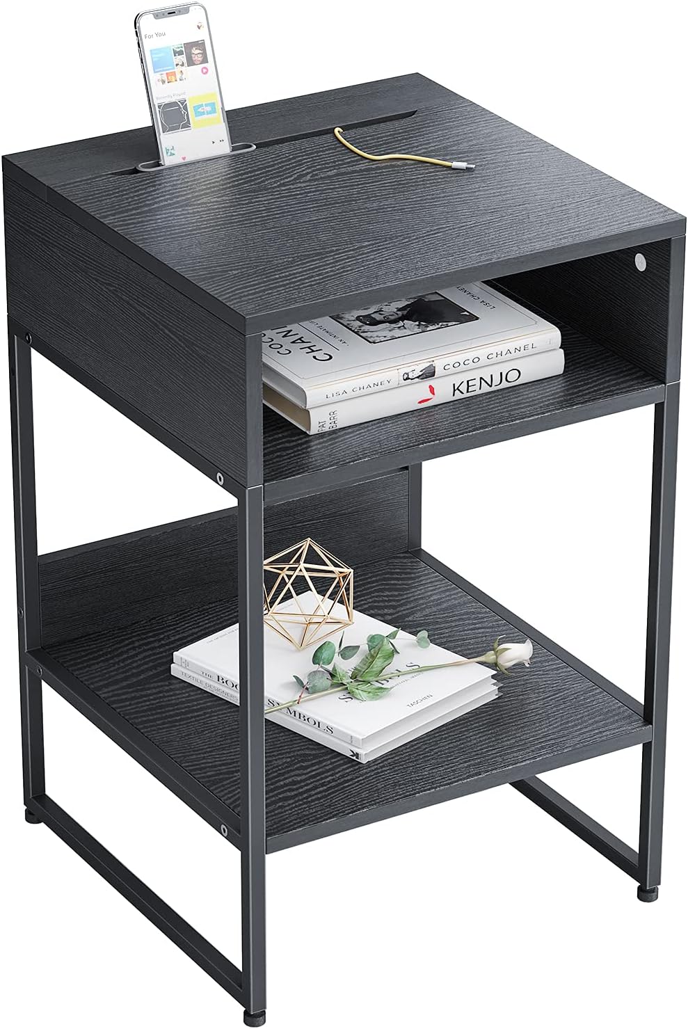 Fir Brown Side Table with Storage Compartment Y66456