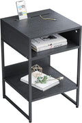 Fir Brown Side Table with Storage Compartment Y66456