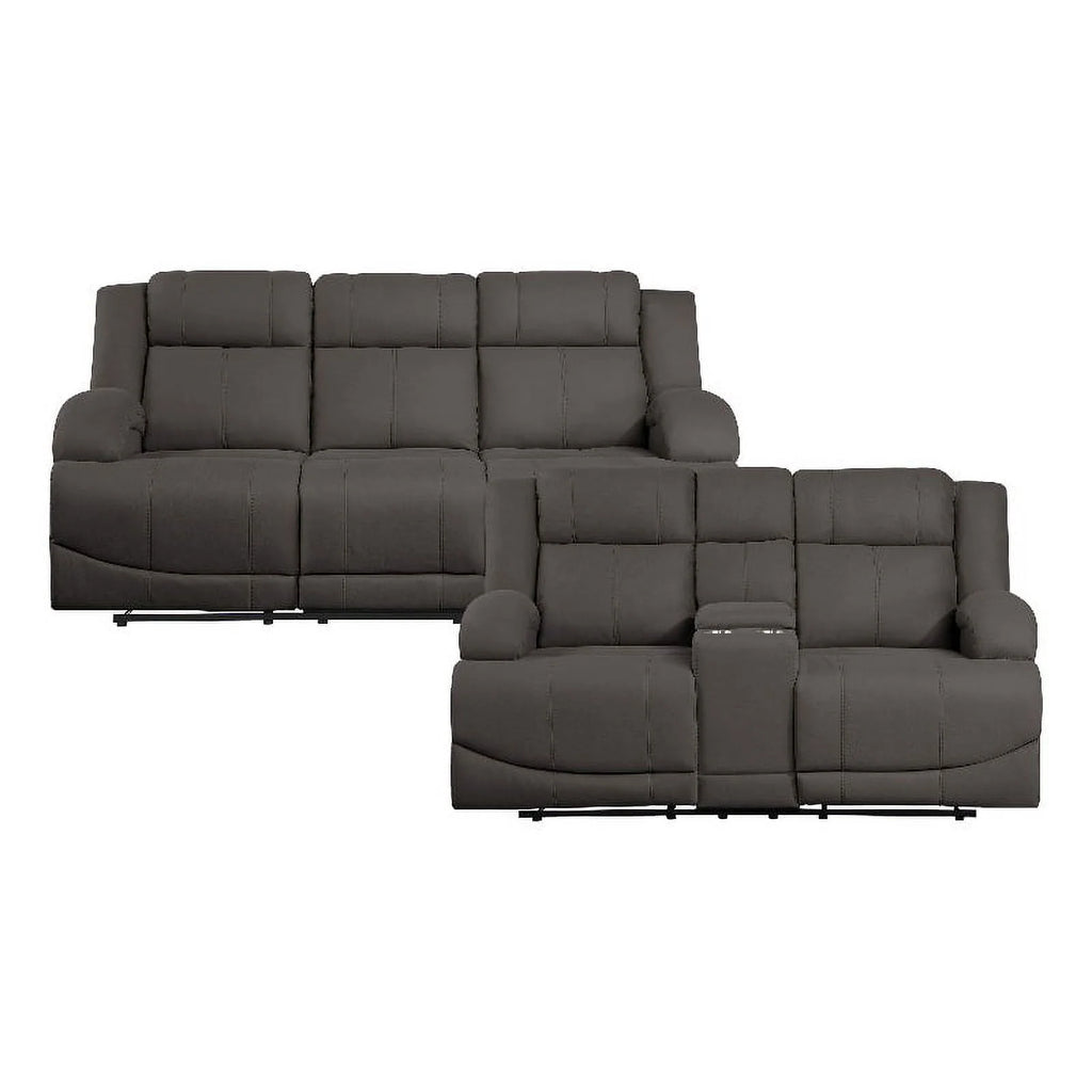 Chocolate Microfiber 2-Piece Manual Reclining Sofa Set Q332658