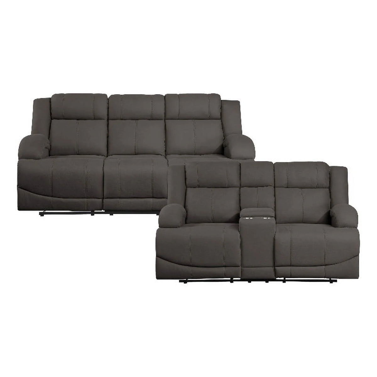 Chocolate Microfiber 2-Piece Manual Reclining Sofa Set Q332658