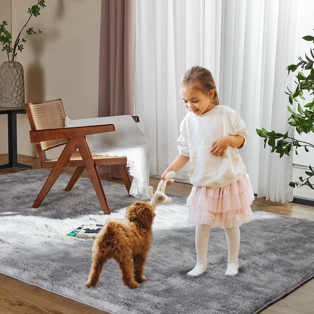 Black Fluffy Shag Area Rug W67545