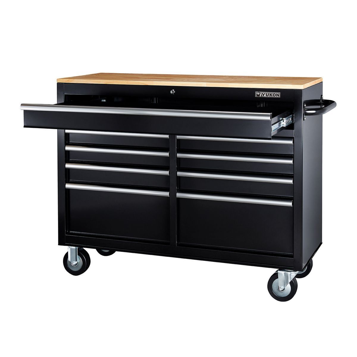 Black 9-Drawer Mobile Storage Cabinet with Solid Wood Top T7446