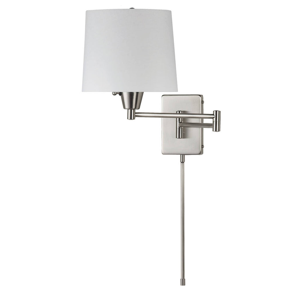 Swing Arm Wall Lamp Satin Chrome White Linen Shade O6341