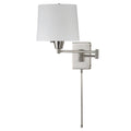 Swing Arm Wall Lamp Satin Chrome White Linen Shade O6341