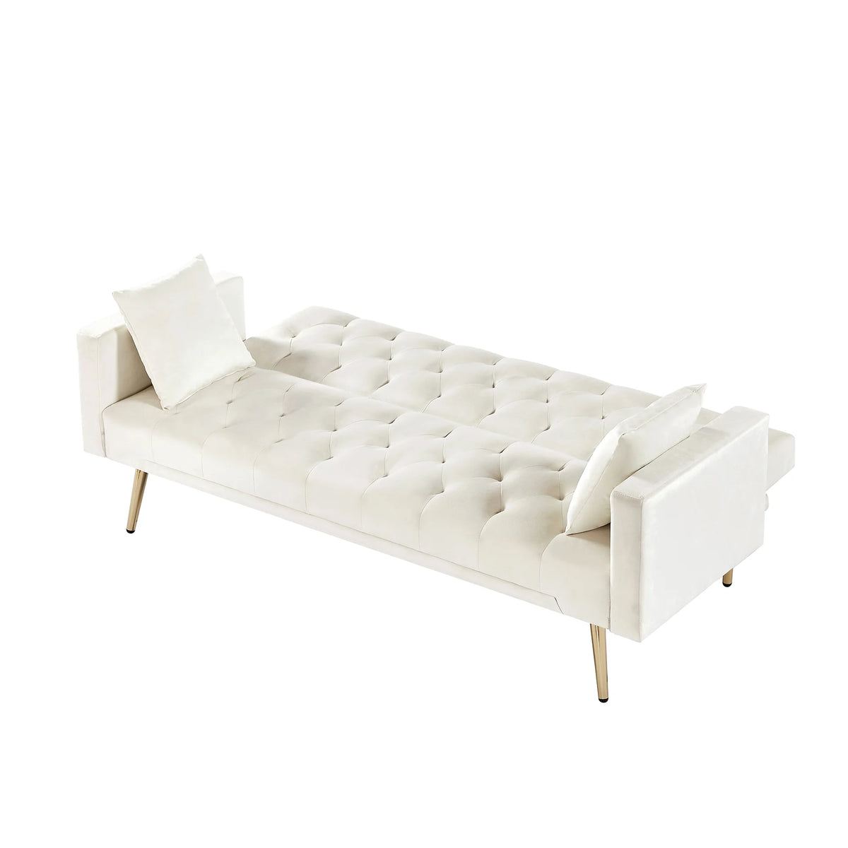 Cream White Convertible Folding Futon Sofa Bed I64712
