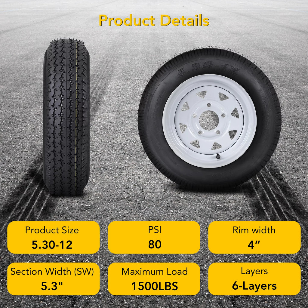 2 Packs 5.30-12 Trailer Tires with 12 inch Rims Q496
