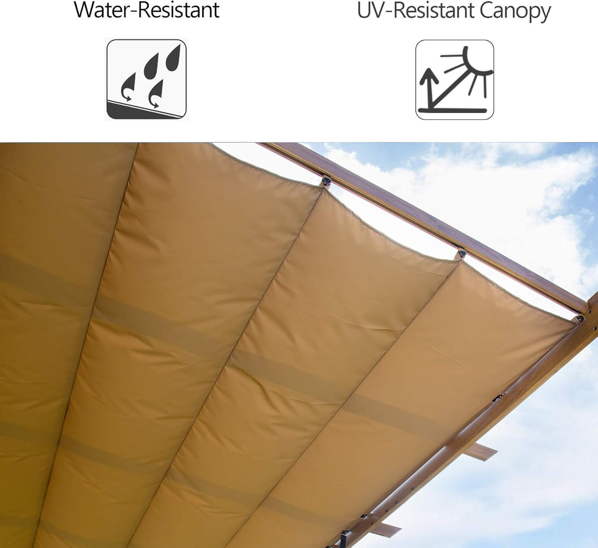 Aluminum Retractable Pergola with Natural Wood Looking Finish B3010