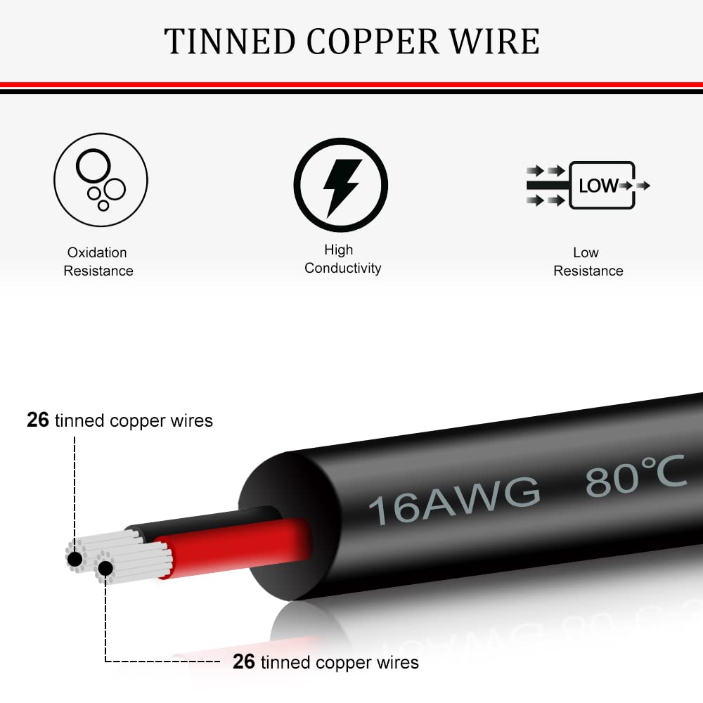 16AWG 2 Conductor Tinned Copper Wire, 65.6ft, Pack of 2 K653