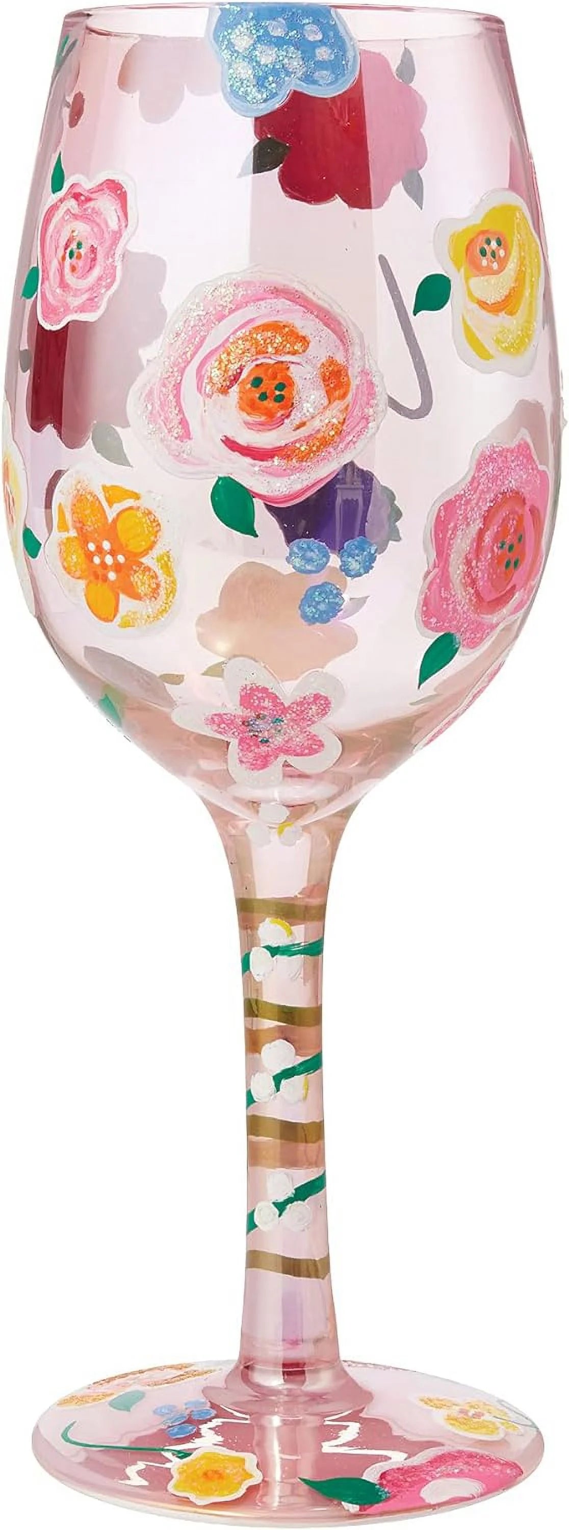Floral Hand-Painted Artisan Wine Glass J67060