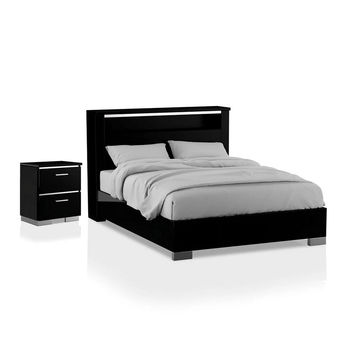 Black Wood Queen Bedroom Set with Nightstand Z703