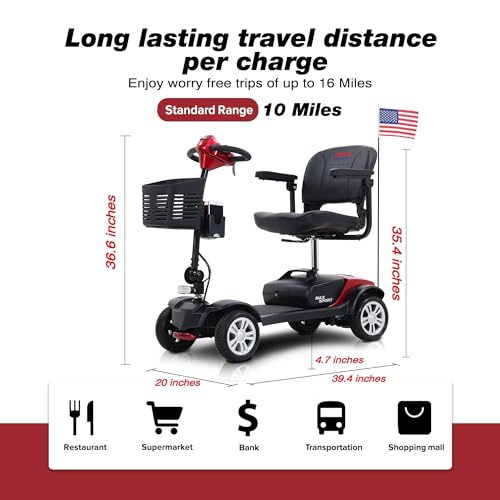 Red Foldable Electric Mobility Scooter with Basket E449