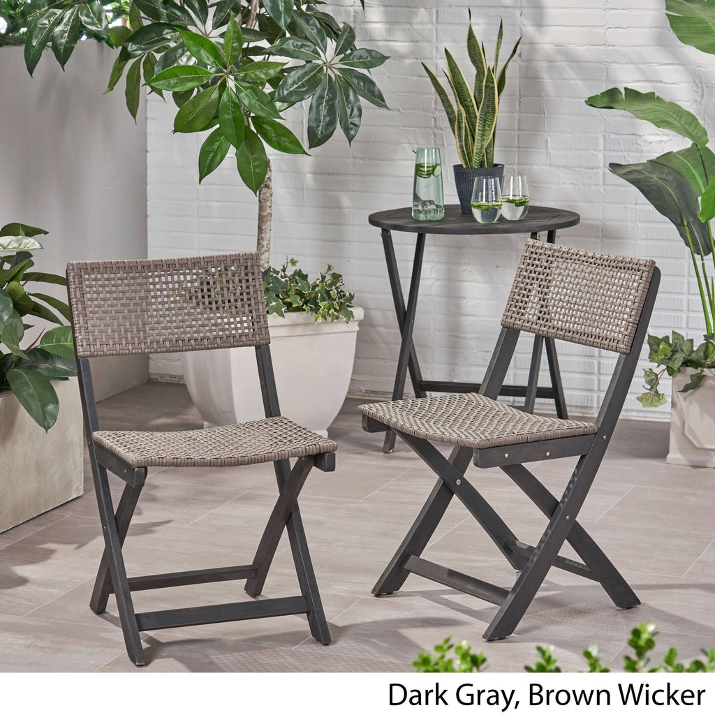 2pk Acacia Wood Foldable Patio Bistro Chairs Teak Q149