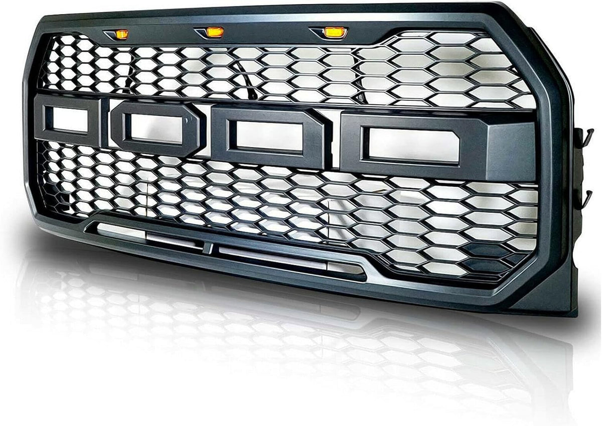 F150 Front Bumper Grille with 3 Amber LED Lights A54490