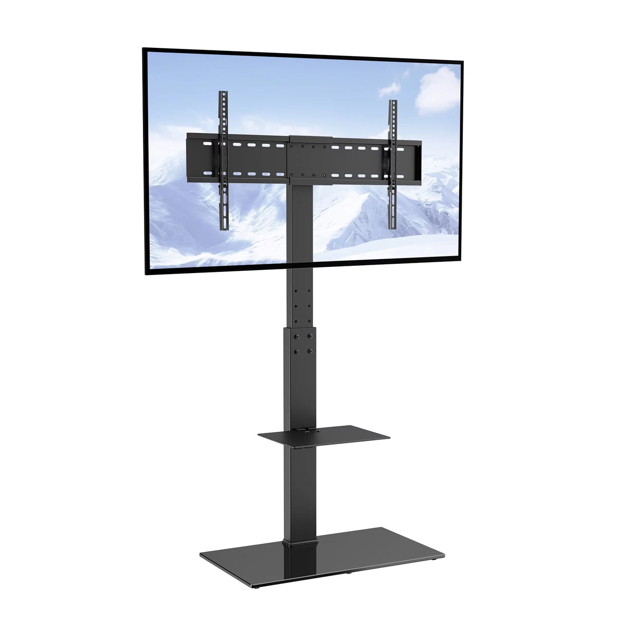 Modern Swivel Floor TV Stand for 32"-85" TVs Adjustable Height Glass K7150